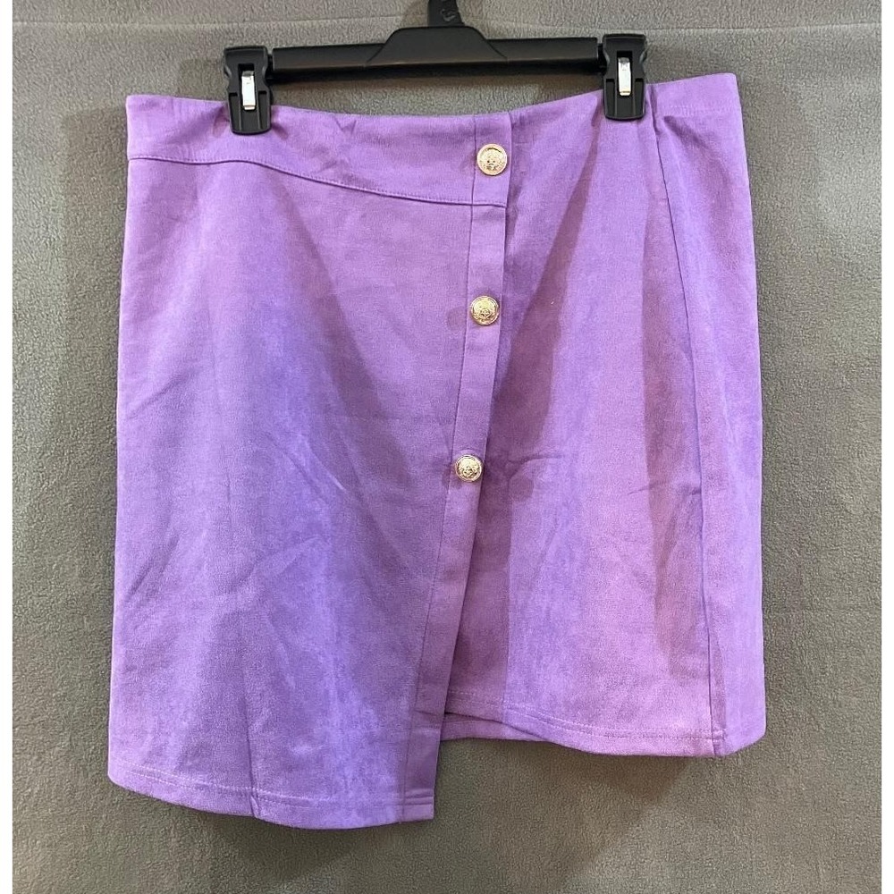 SHEIN Curve Mini Skirt Faux Suede Wrap Gold Buttons Purple Night Out 2XL
